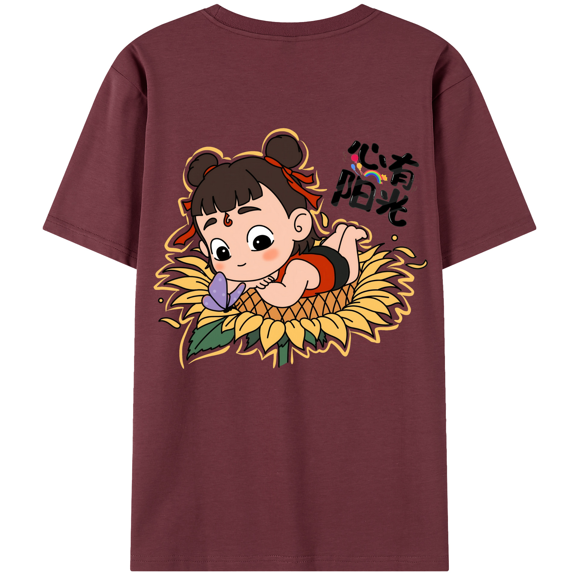 （画像用） Ne Zha 2 ナタ 魔童の大暴れ 綿100％半袖Tシャツ（背面プリント）